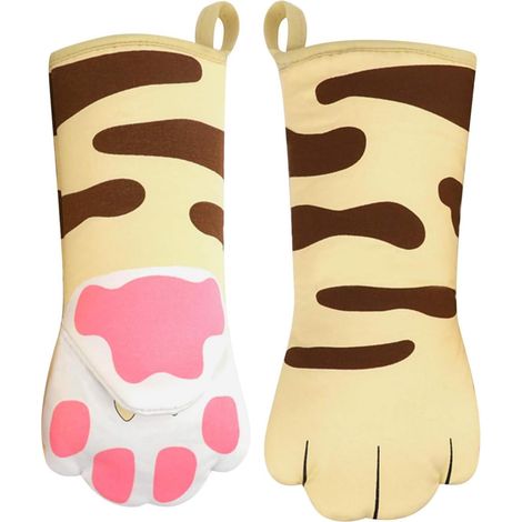 1 Paire Anti-Chaleur Gants de Cuisine Mignon Patte, 30cm Gant de Cuisine, Gants Cheminée, Gant de Four Doublure en Coton Motif Chat pour la Cuisson, Le Barbecue, la Pâtisserie (1/5)