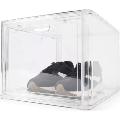 Boîte à chaussures transparente en acrylique à deux portes – Organisateur de rangement empilable (24 x 38,5 x 30 cm) (1/4)