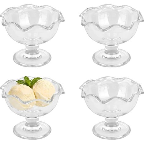 Lot de 4 coupes à dessert élégantes en verre de 170 ml (6 oz) - Coupes à glace sur pied à bord festonné pour coupes glacées, fruits et puddings