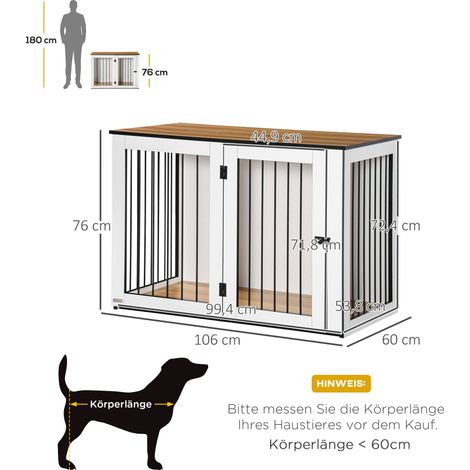 Cage à chien d’intérieur noyer foncé blanc panneau particule 106x60x76cm portes verrouillables, habitat discret stylé petits et moyens chiens salon (1/5)