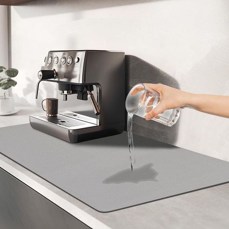 Tapis Absorbant Vaisselle, 40X30cm Tapis Séchage Vaisselle Super Absorbant Tapis Auto Sechant Antidérapant Tapis Machine à Café Sechage de Travail Cuisine Comptoir pour Café Bar (Gris Clair) (1/4)