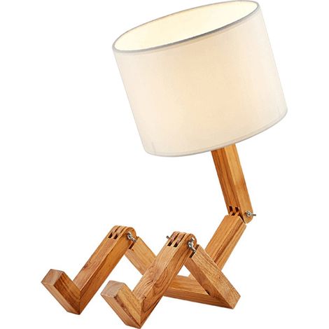 Lampada da tavolo a forma di robot in legno, pieghevole e regolabile, con attacco E27, ideale per il soggiorno, la camera da letto o l'ufficio.