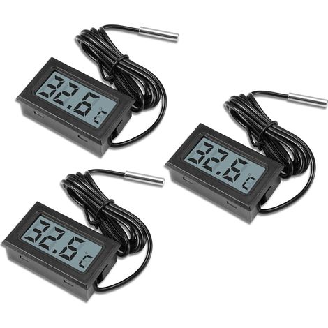 Lot de 3 mini thermomètres LCD numériques, moniteur numérique LCD de la température avec capteur extérieur, thermomètre de surveillance de la température avec sonde pour réfrigérateur (1/5)
