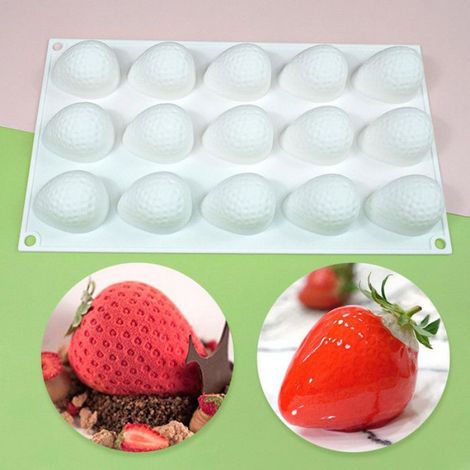 Moule en silicone 3D en forme de fraise - 15 cavités - Moule à biscuits - Outils de cuisine - pour anniversaire, réunion, mariage (1/5)