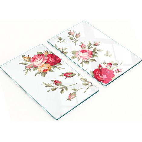 Juego de tablas de cocina de vidrio templado con estampado de rosas, 2 x 30 x 52 cm.