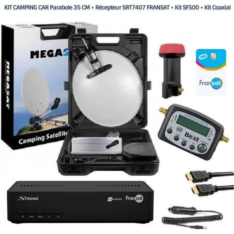 Kit Camping Car - Fransat - SRT 7407 - Parabole 35 CM - Récepteur HD - Kit Coaxial