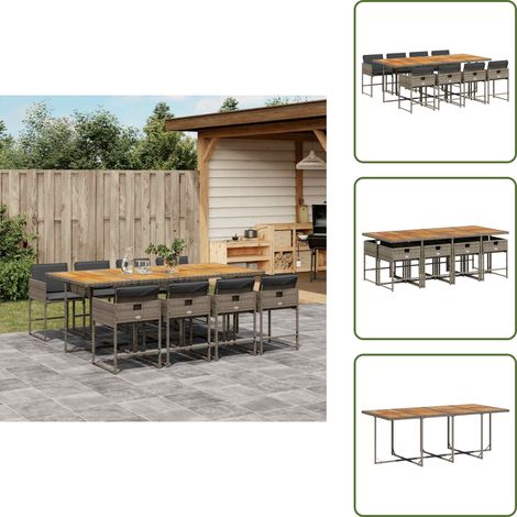 Cuscini da giardino - vidaXL Set da Pranzo da Giardino 9 pz con Cuscini in Polyrattan Grigio - Rattan PE