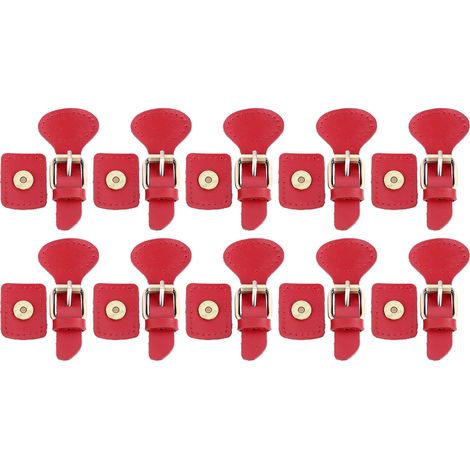 Lot de 10 fermoirs en cuir à coudre, boutons pression à bascule rouge pour manteau, veste et projets DIY maroquinerie (1/5)
