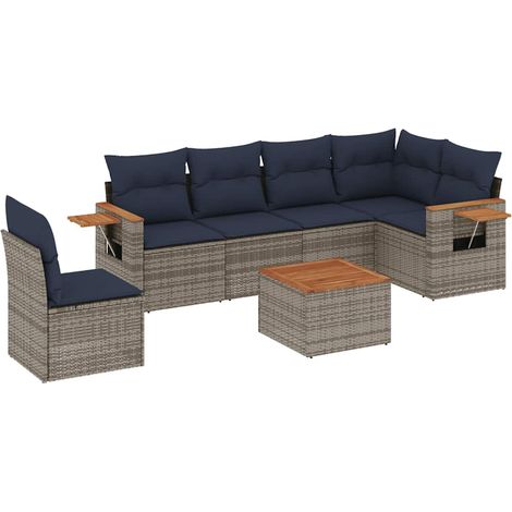 vidaXL Set Divani da Giardino 7 pz con Cuscini Grigio in Polyrattan (1/5)