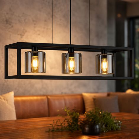 Pendelleuchte Hängelampe Esszimmerlampe Rauchoptik Schwarz Glas Metall L 110 cm (1/5)