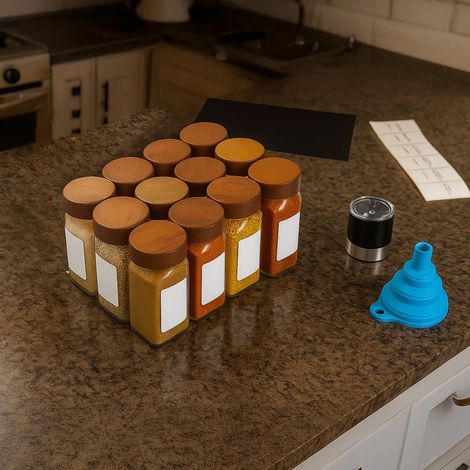 Glass Spice Jars Set Clear Kitchen Storage Jars with Airtight Wooden/bamboo Lids (1/5)