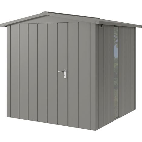 Hörmann Metall-Gerätehaus "Juno" mit Satteldach, JSD5 - Modern, 214 x 214 cm (B x T), graualuminium, mit bodentiefem Fenster, 1-flüglige Tür, Anschlag links (1/5)