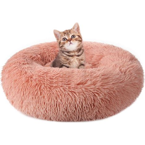 Rosafarbenes Katzen- und Hundebett aus Leder für den Innenbereich, Außendurchmesser 40 cm, maschinenwaschbar, weiches, rundes und flauschiges Plüschbett, 1 Stück (1/5)