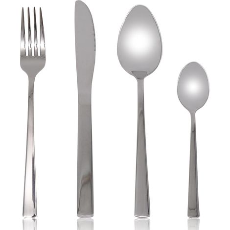 Couverts de Table pour 1 Personne, Inox Set de Cuillère, Fourchette et Couteau, Ménagère 4 Pièces Idéal pour Usage Quotidien ou Restaurant (1/5)