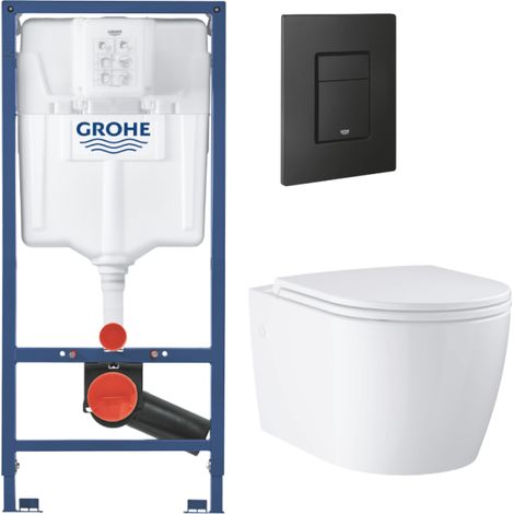 Paquete de soporte montado en superficie del GROHE Rapid SL + Tapa suspendida sin pestaña para la solapa de la ronda de inicio + placa de control negro mate (1/4)