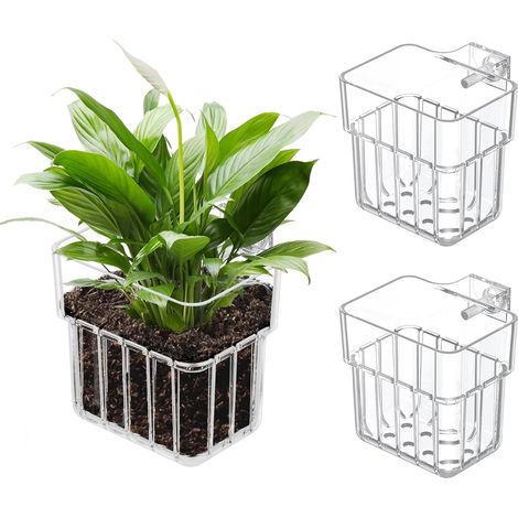 Set mit 3 transparenten Kunststoff-Aquarienpflanzenhaltern für Fischteiche, hängender Aquarienpflanzenhalter mit Haken, Aquarienpflanzentopf (1/5)