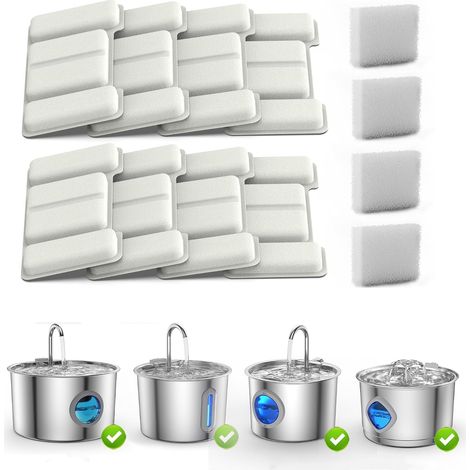 Lot de 12 Filtres Fontaine Inox Chat 2, 2L 3, 2L, 8 Filtres + 4 Éponges, Charbon Actif, Eau Fraîche (1/5)