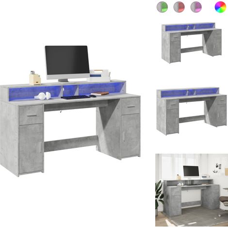 LED-Schreibtisch Betongrau 160x55x91 cm Holzwerkstoff - Schreibtisch - Schreibtische - Bürotisch - Arbeitstisch (1/5)