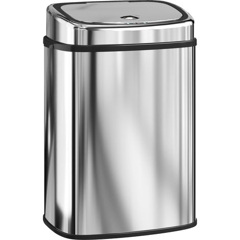 Pattumiera con Sensore a Infrarossi 40,5x29,5x58 cm Capacità da 50L con 2 Modalità di Apertura in Acciaio Inox Argento (1/5)