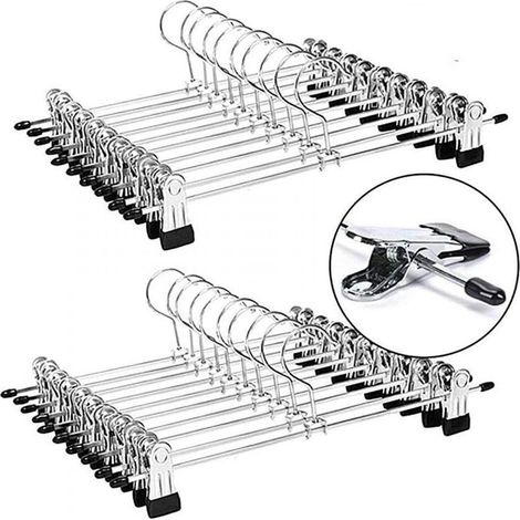 Cintres pour pantalons en métal chromé Lot de 20 unités, 29 cm, charge élevée, avec 2 pinces amovibles (1/4)