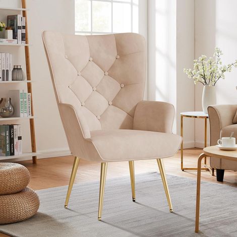 Sessel Wohnzimmer modern mit Metallfüßen, bis 150 kg belastbar, Kaki (1/5)