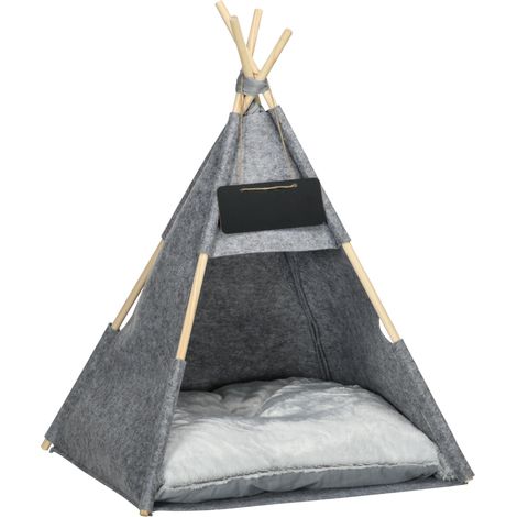 Tente pour animaux de compagnie , niche pour chat/chien, lit pour chat, tente avec coussin doux en feutrine lavable en machine, grise, 58 x 58 x 80 cm (1/5)
