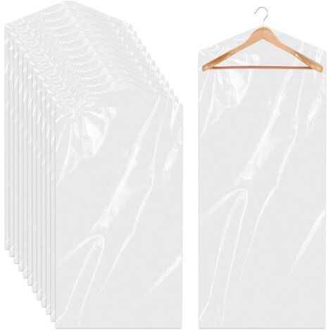 QORVA-Lot de 12 Housses à Vêtements Transparentes 60x150 cm Vêtements Sacs à Vêtements Suspendus en Plastique Antipoussière Protection des Vêtements Sacs de Nettoyage à Sec pour Costumes Blazers Chemi (1/5)