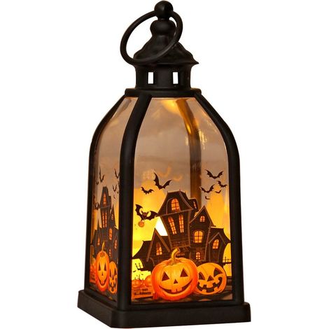 Lanterne - Lot de 1 - Lumière LED rétro - Motif citrouille, idéale pour décorer les rebords de fenêtres et les tables à l'occasion d'Halloween