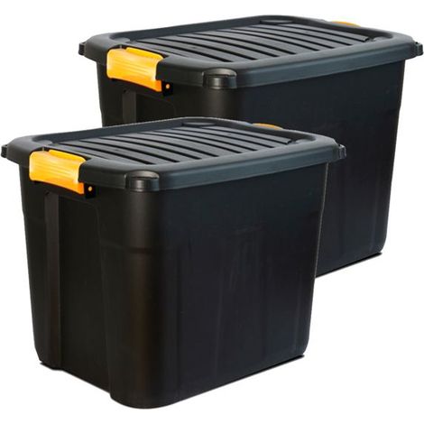 Bac de rangement - JUANIO - Lot de 2 - 60 L - Plastique noir/orange - 60x39x41 cm