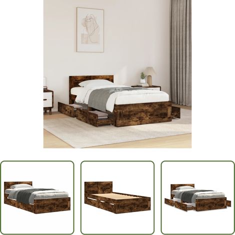 vidaXL Holzwerkstoff Bett -  Bettgestell mit Kopfteil Räuchereiche 75x190 cm Holzwerkstoff (1/5)
