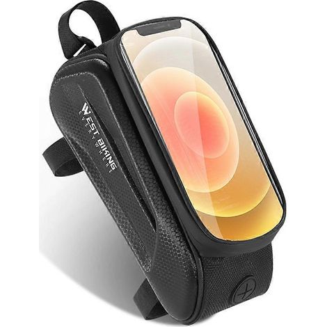 Sacoche de vélo WEST BIKING, sacoche avant étanche pour téléphone portable avec écran tactile, sacoche de cadre pour VTT et vélos de route, avec support de tube supérieur. (1/5)