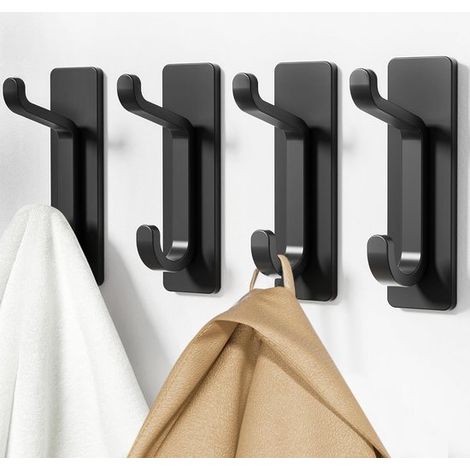 Wandhaken für Jacken und Handtücher: Klebehaken für Türen mit 6 kg Tragkraft, Schwarz, 4 Stück (1/5)