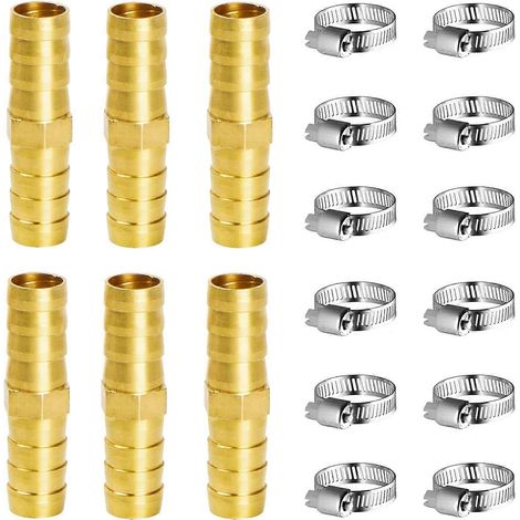 Raccord de tuyau en laiton pour pneumatique 10 mm, 6 pièces, connecteur de tuyau en laiton avec colliers de serrage (I) (1/5)