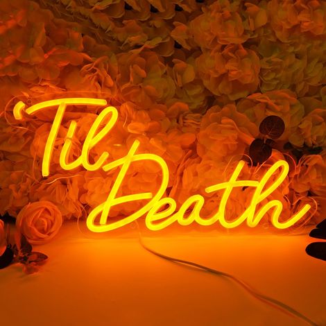 Panneau lumineux néon Till Death pour Halloween, mariage, fête, chambre à coucher, décoration murale, 5 V, alimenté par USB, 43 x 22 cm (1/5)