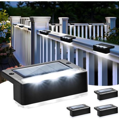 Set mit 4 Solar-Treppenleuchten für den Außenbereich, wasserdichte Solarleuchten, LED-Beleuchtung für Außentreppen, Stufen, Zäune, Terrassen, Dekoration (schwarz, kaltweiß)