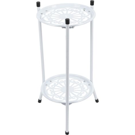 Support à plantes en métal à 2 niveaux, porte-pots de fleurs, étagère de présentation, accessoires de jardinage, blanc (1/5)