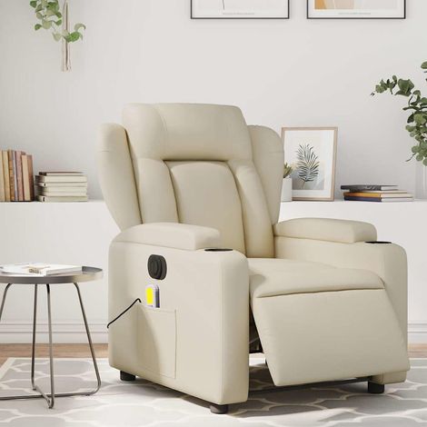 Fauteuil de massage inclinable électrique-Chaise de relaxation crème similicuir 323868 (1/5)