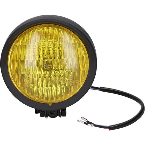 5in 12V Moto Phare Rond Lentille Jaune Boîtier Noir Universel pour Motos Rétro (1/5)