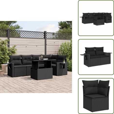 Salon de jardin 6 pcs avec coussins noir résine tressée - Ensemble Salon De Jardin - Meuble Extérieur - Jardin Design - Mobilier Résistant Aux Intempéries - Chaise Longue (1/5)