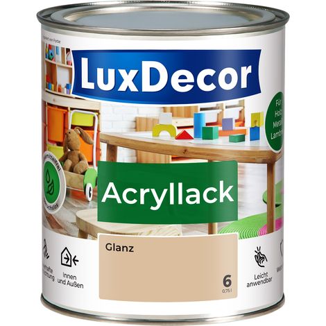 LUXDECOR Acryllack Holzfarbe Metall und Holz Lack Buntlack Glanz (06) Sandsturm - 0,75L