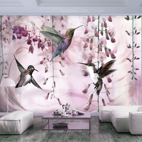 Fotomurale adesivo - Flying Hummingbirds (Pink) - 294x210 (1/4)