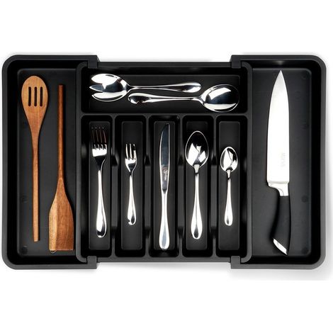 Cajón para cubiertos extensible negro 33-56,5x37,5 cm