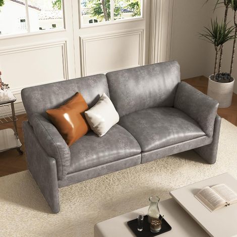 YODOLLA 172 cm, 2-Sitzer-Sofa, Ledersofa, Couch, groß, modernes Liebessitzsofa (Grau)