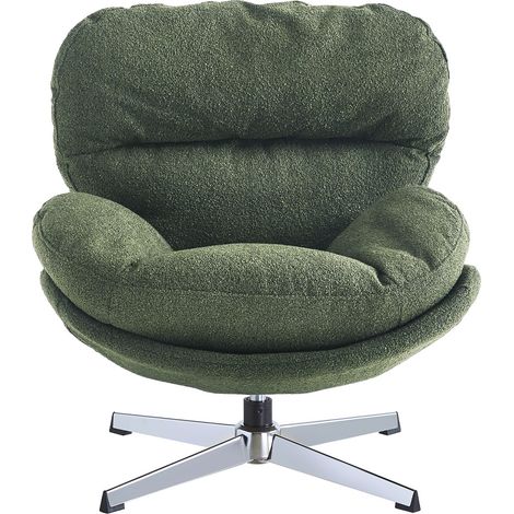 Fauteuil pivotant en tissu bouclé vert kaki et piètement chromé - Oli (1/5)