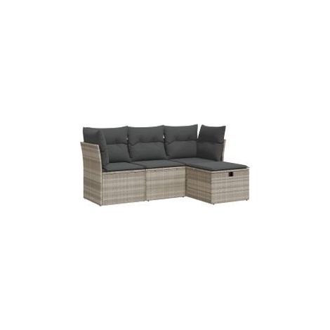 Salon de jardin 4 pcs avec coussins gris clair résine tressée (1/5)