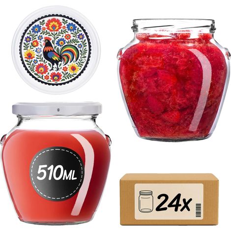 Barattoli in vetro, capacità 510 ml, diametro 82 mm, confezione da 24, resistenti al calore, con apertura larga. (1/5)