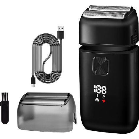 rasoir electriques hommes-Rasoir électrique 2-en-1 rechargeable par USB pour hommes — Rasoir visage et crâne avec écran numérique et design étanche (1/2)