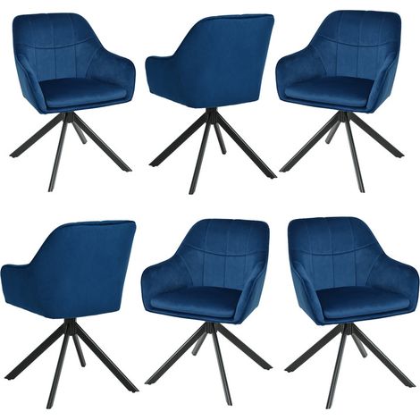 Goeurvant Sedie Girevole Moderna con Cuscino Doppio Spesso, Schienale Ampio e Braccioli Ergonomici - Set di 6 - Blu