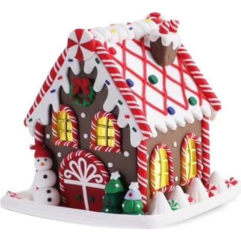 Décorations de Noël en pain d'épices, maison en pain d'épices, maison de Noël alimentée par piles, décorations de maison en pain d'épices LED, décoration de bureau, décorations d'intérieur (1/5)