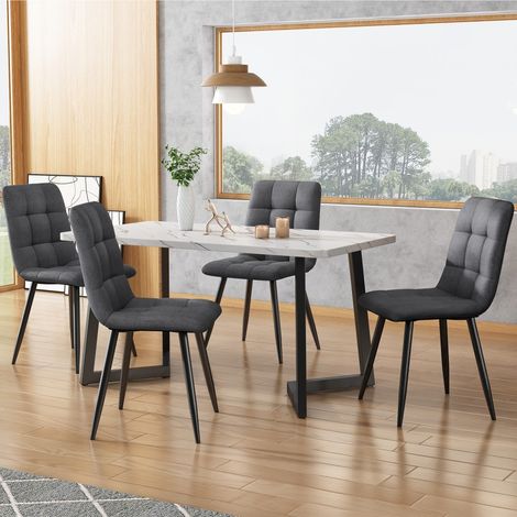 Ensemble table et chaises salle à manger rectangulaire 117cm - 4 chaises lin gris foncé, pieds noirs (1/5)